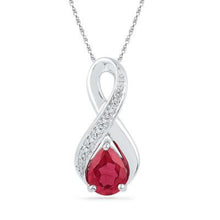  1-3/4CTW Pear Ruby and Natural Diamond Charm Fashion Women's Pendant - Sterling Silver