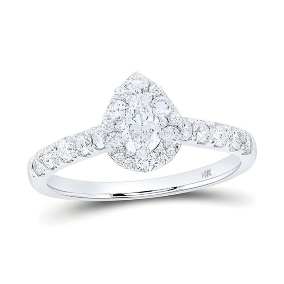 1CTW Pear Diamond Halo Bridal Engagement Wedding Ring Set- 14K White Gold