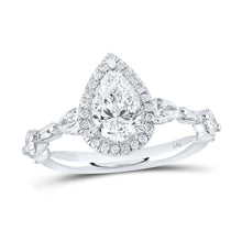  1-7/8CTW Pear Diamond Halo Wedding Engagement Ring Set- 14K White Gold