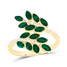  1/6CTW Diamond Ana M 1-1/4CTW Natural Emerald Adjustable Gem Ring- 14k Yellow Gold