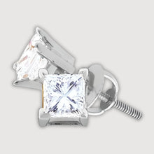  5/8CTW Princess Cut Diamond Solitaire Stud Earrings - 14k White Gold