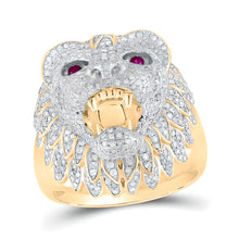  1-3/8CTW Round Diamond Lion Animal Men's Ring - 10k Yellow Gold