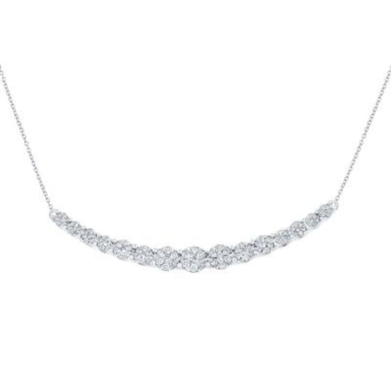 7/8CTW Round Diamond Graduated Curved Bar Ladies Necklace - 17"- 14K White Gold