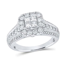  1-1/3CTW Princess Diamond Halo Bridal Wedding Engagement Ring- 14K White Gold