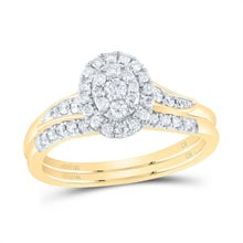  3/8CTW Diamond Oval Single Halo Bridal Wedding Engagement Ring Set- 10K Yellow Gold