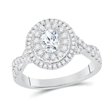  1-1/4CTW Oval Diamond Halo Bridal Engagement Wedding Ring- 14K White Gold