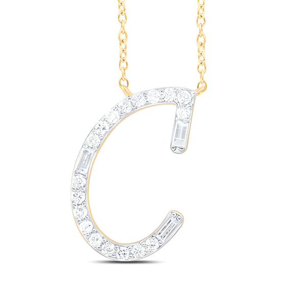 1/5CTW Diamond  Initial "C" Fashion Baguette Necklace - 18" 10K Yellow Gold