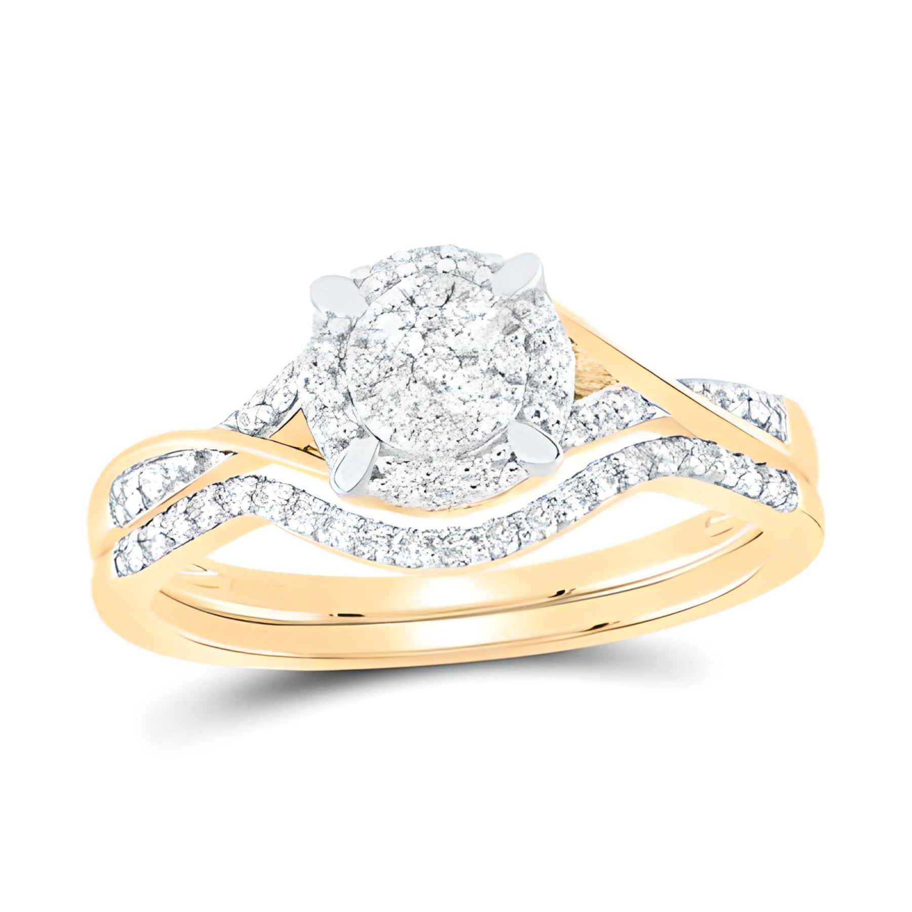 3/8CTW Round Diamond Bridal Engagement Wedding Ring Set- 10K Yellow Go ...