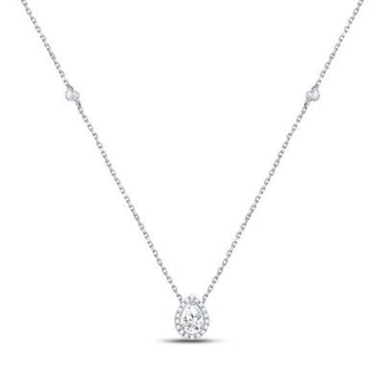 1/2CTW Pear Diamond Fashion Teardrop Necklace - 17" 14K White Gold