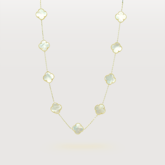 Pearl Four Leaf Clover Necklace in 14k Yellow Gold. | GOLDZENN