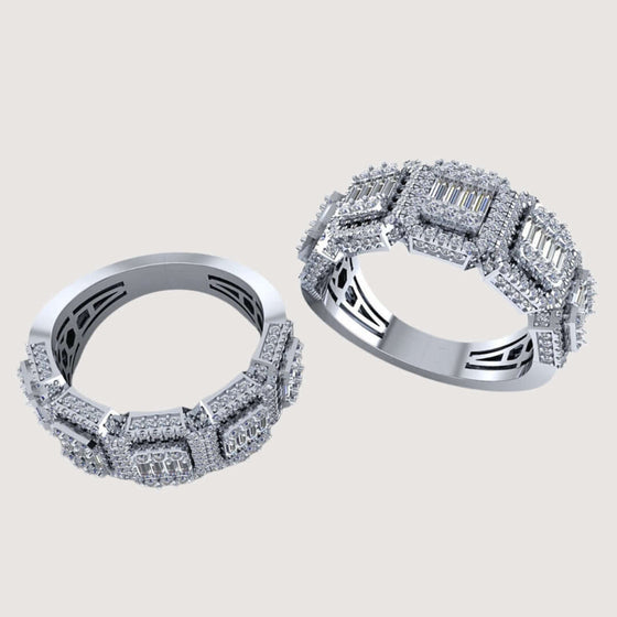 Diamond Band – 2.05 CT Baguette and Pavé Design Add a touch of modern luxury to your collection with the Diamond Band – 2.05 CT Baguette and Pavé Design. This stunning real diamond ring features a unique layout of baguette and pavé-set diamonds that creat