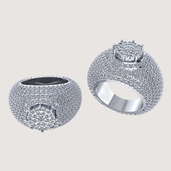 Domed Pavé Diamond Ring – 5.84 CT Gold Design The Domed Pavé Diamond Ring – 5.84 CT Gold Design is a bold statement of luxury, designed for those who want to stand out. Featuring an elegant domed structure fully encrusted with 5.84 CT of lab-grown diamond