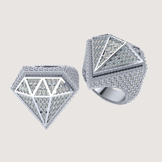 Radiant Diamond Shaped Ring in White Gold with 6.65 CT Lab-Grown Baguette Diamonds