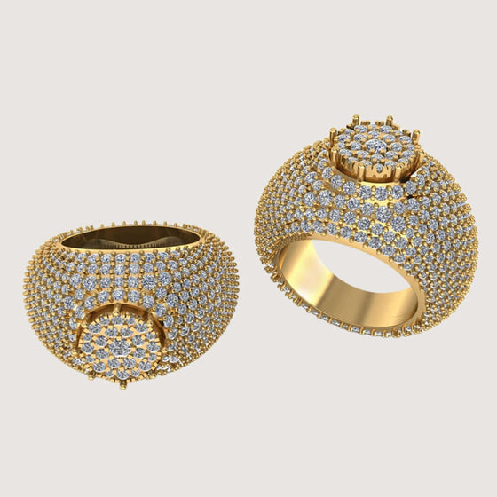 Domed Pavé Diamond Ring – 5.84 CT Gold Design The Domed Pavé Diamond Ring – 5.84 CT Gold Design is a bold statement of luxury, designed for those who want to stand out. Featuring an elegant domed structure fully encrusted with 5.84 CT of lab-grown diamond