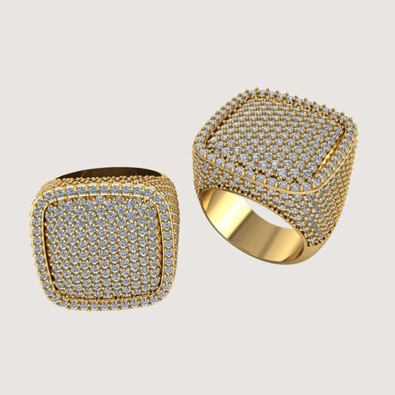 Iced Cushion Diamond Ring in Yellow Gold featuring 6.48 CT Lab-Grown Diamonds