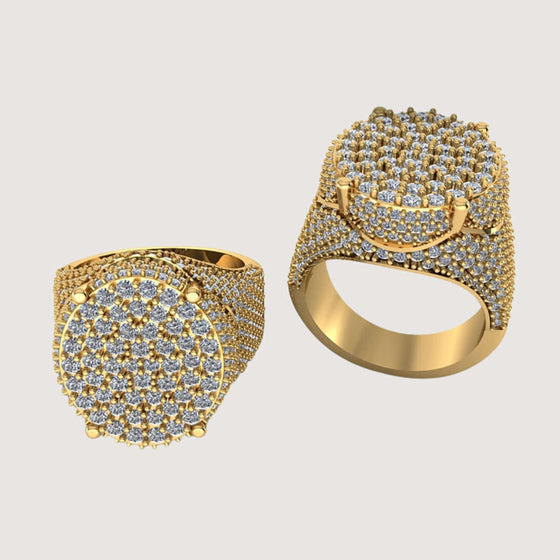 Round Pavé Diamond Ring in Yellow Gold featuring 4.58 CT Lab-Grown Diamonds