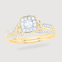  1/3CTW Diamond Cushion Single Halo Engagement Wedding Ring Set- 14K Yellow Gold