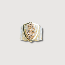  Front View of Dragon Shield Ring in 10K Gold | GOLDZENN