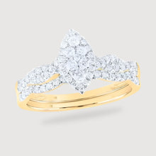  1/2CTW Round Diamond Marquise-Shape Cluster Bridal Wedding Engagement Ring Set- 10K Yellow Gold