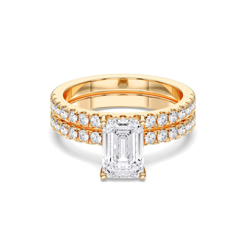 Adora emerald lab-grown diamond bridal set, 2 ct center stone, yellow gold