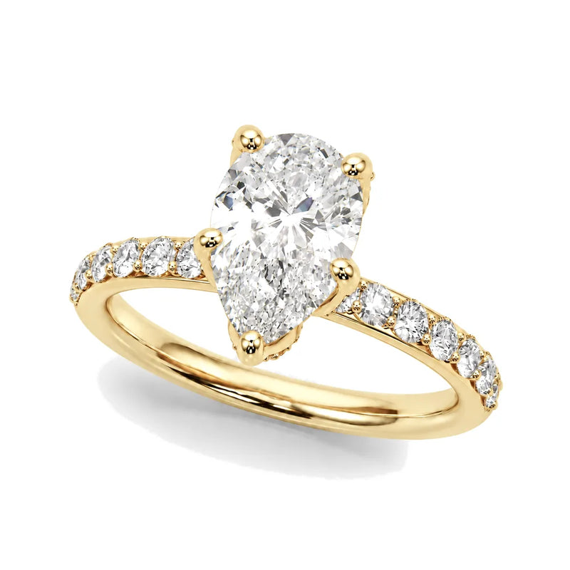 Aitana pear lab-grown diamond engagement ring, 2 ct center, yellow gold