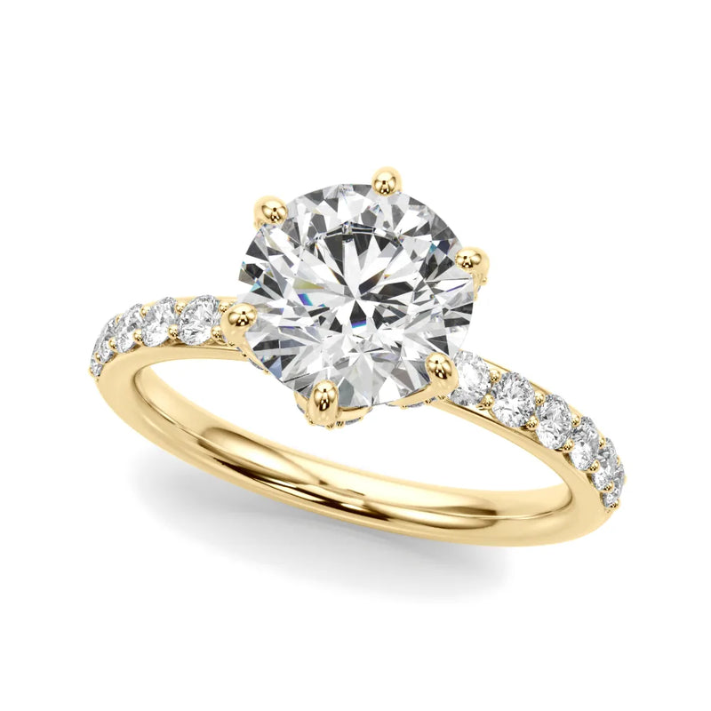 Aitana round lab-grown diamond engagement ring, 2 ct center, yellow gold