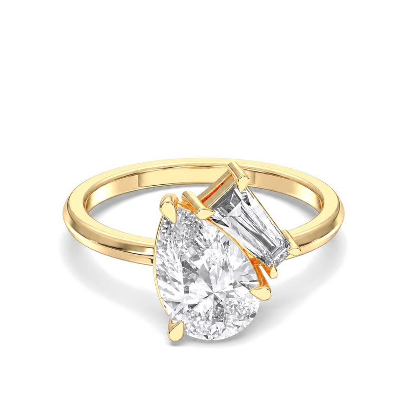 Amara pear lab-grown diamond engagement ring, 2 ct center stone, yellow gold