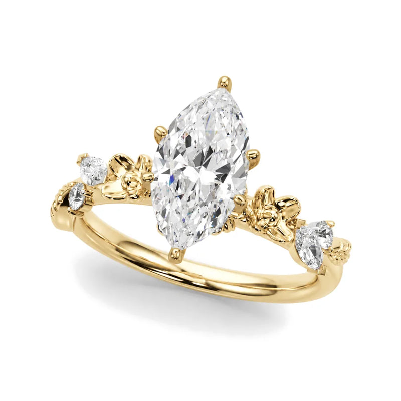 Amelie marquise lab-grown diamond engagement ring, 2 ct center, yellow gold