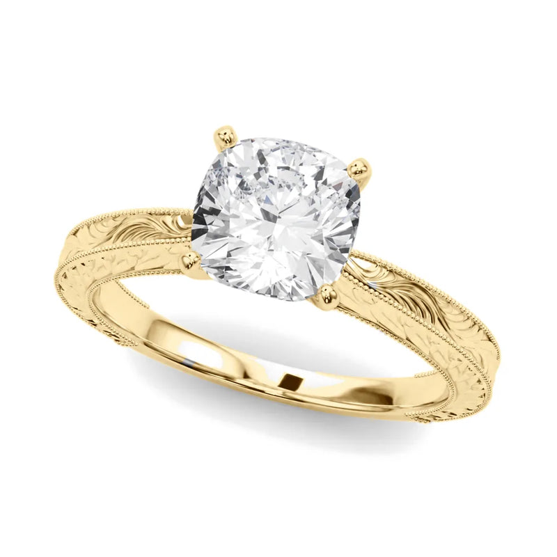 Annika cushion lab-grown diamond engagement ring, 2 ct center, yellow gold