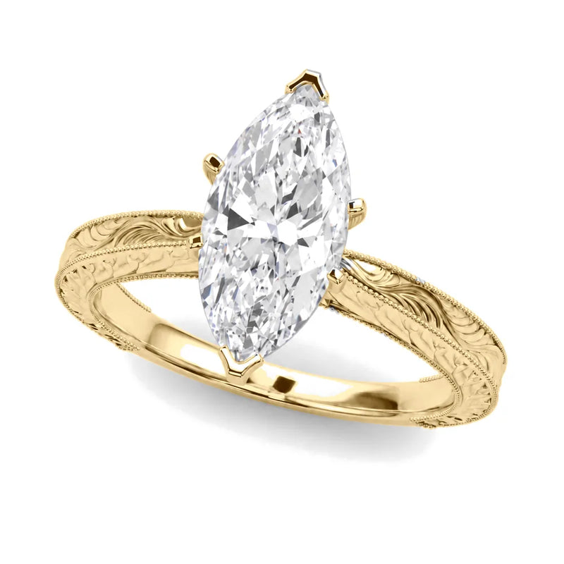 Annika marquise lab-grown diamond engagement ring, 2 ct center, yellow gold