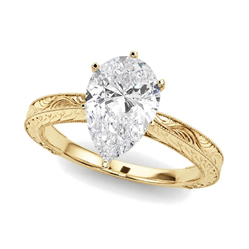 Annika pear lab-grown diamond engagement ring, 2 ct center, yellow gold