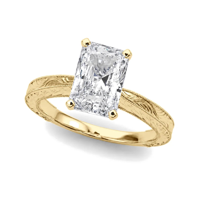 Annika radiant lab-grown diamond engagement ring, 2 ct center, yellow gold