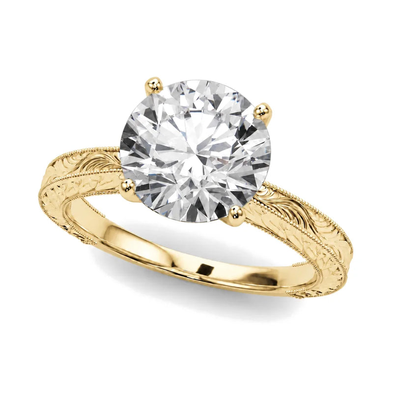 Annika round lab-grown diamond engagement ring, 2 ct center, yellow gold