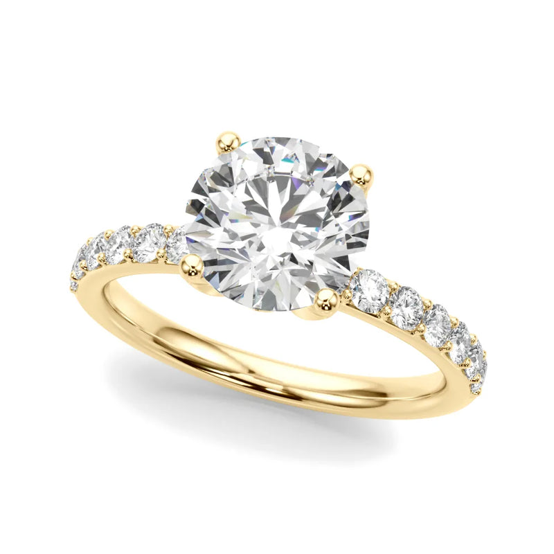Antonia round lab-grown diamond engagement ring, 2 ct center, yellow gold