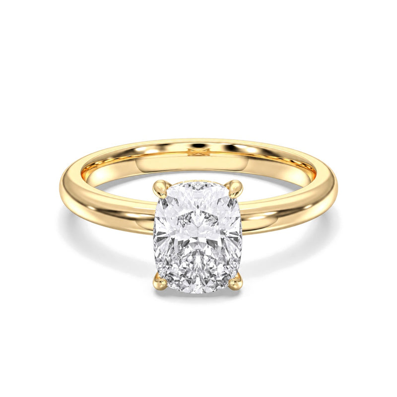 Aria cushion lab-grown diamond engagement ring, 2 ct center stone, yellow gold