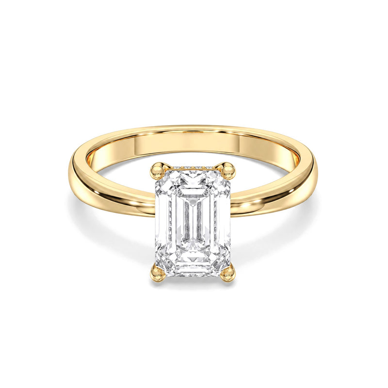 Aria emerald lab-grown diamond engagement ring, 2 ct center stone, yellow gold