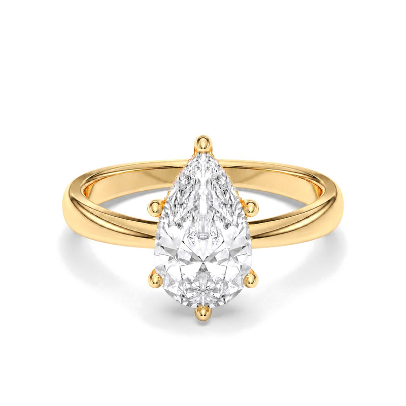 Aria pear lab-grown diamond engagement ring, 2 ct center stone, yellow gold