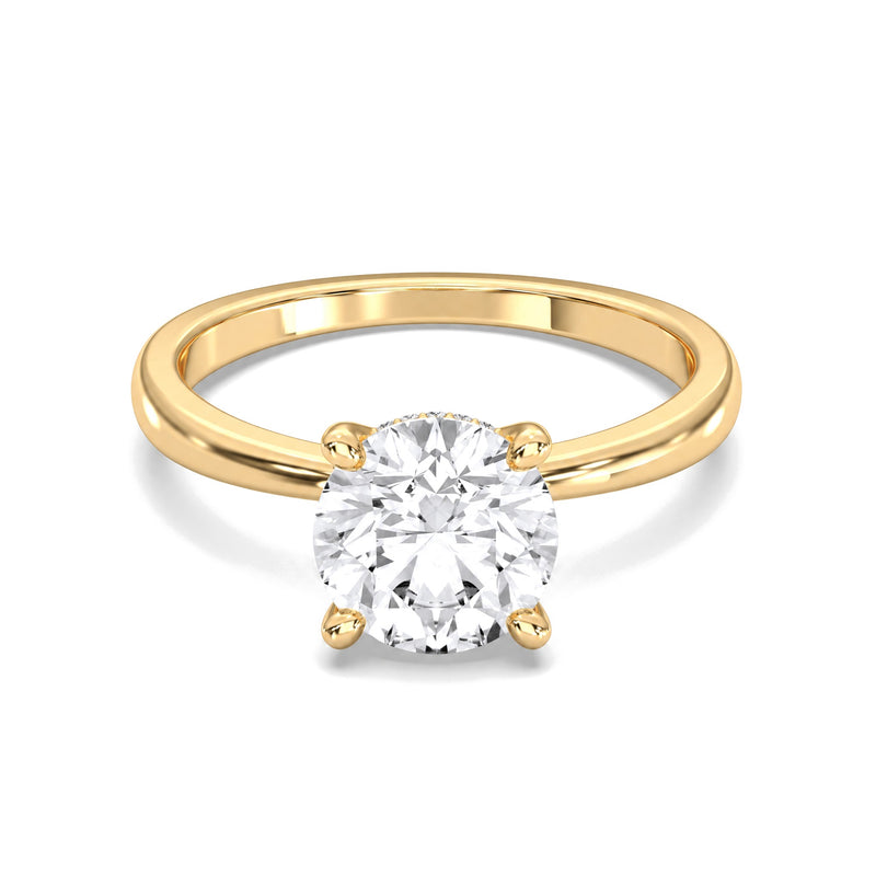 Aria round lab-grown diamond engagement ring, 2 ct center stone, yellow gold