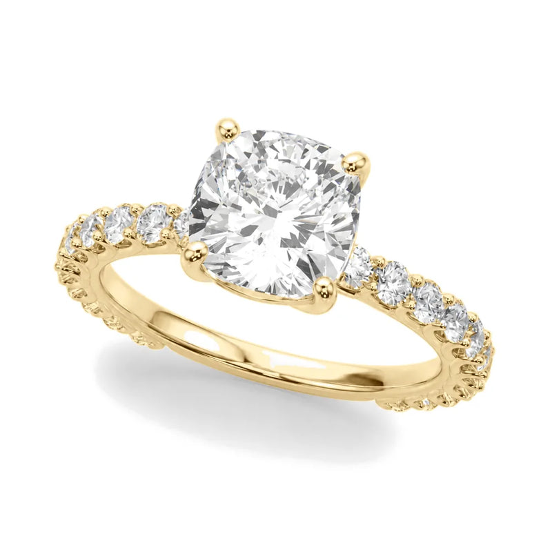Astrid cushion lab-grown diamond engagement ring, 2 ct center, yellow gold