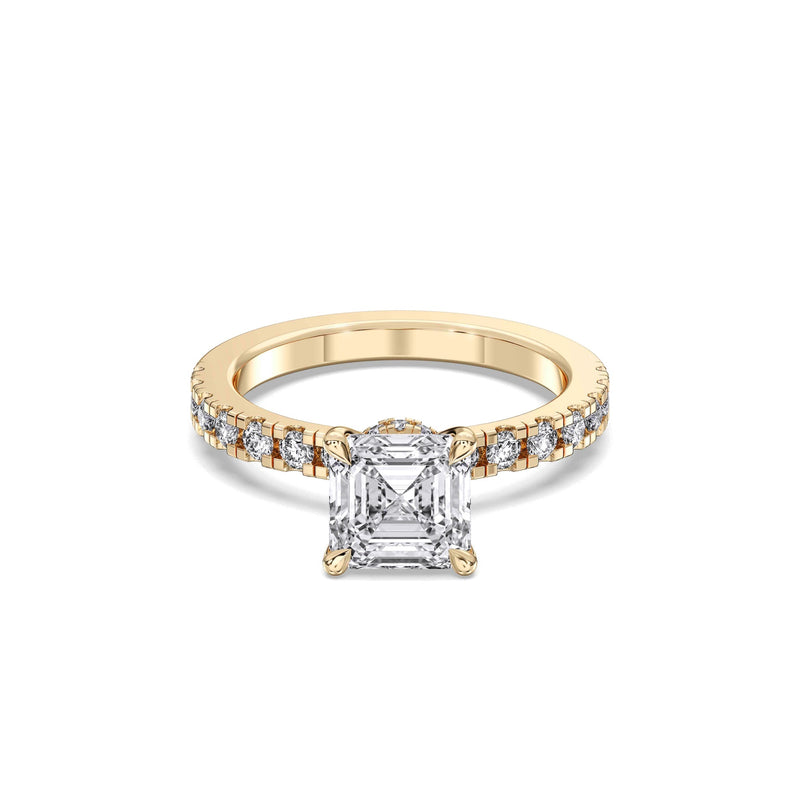 Aurora asscher lab-grown diamond engagement ring, 2 ct center stone, yellow gold