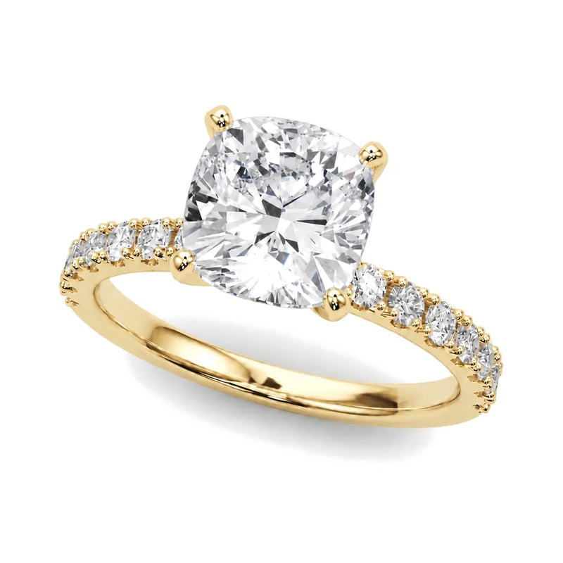 Aurora cushion lab-grown diamond engagement ring, 2 ct center, yellow gold