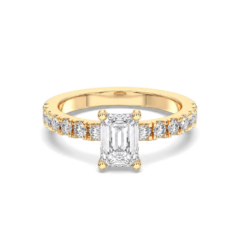 Aurora emerald lab-grown diamond engagement ring, 2 ct center stone, yellow gold