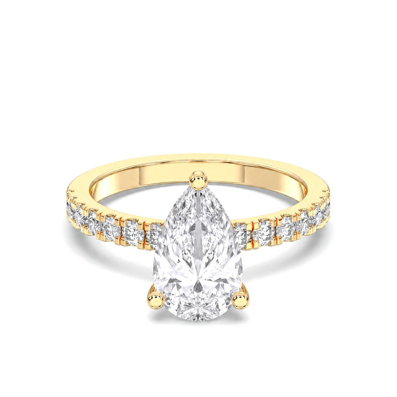 Aurora pear lab-grown diamond engagement ring, 2 ct center stone, yellow gold