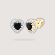  1/5CTW Diamond Heart Black Onyx Fashion Earrings - 10K Yellow GoldDiscover elegant gold earrings with 1/5CT diamond and black onyx in heart design, crafted in luxurious 10K yellow gold. Perfect for any occasion.