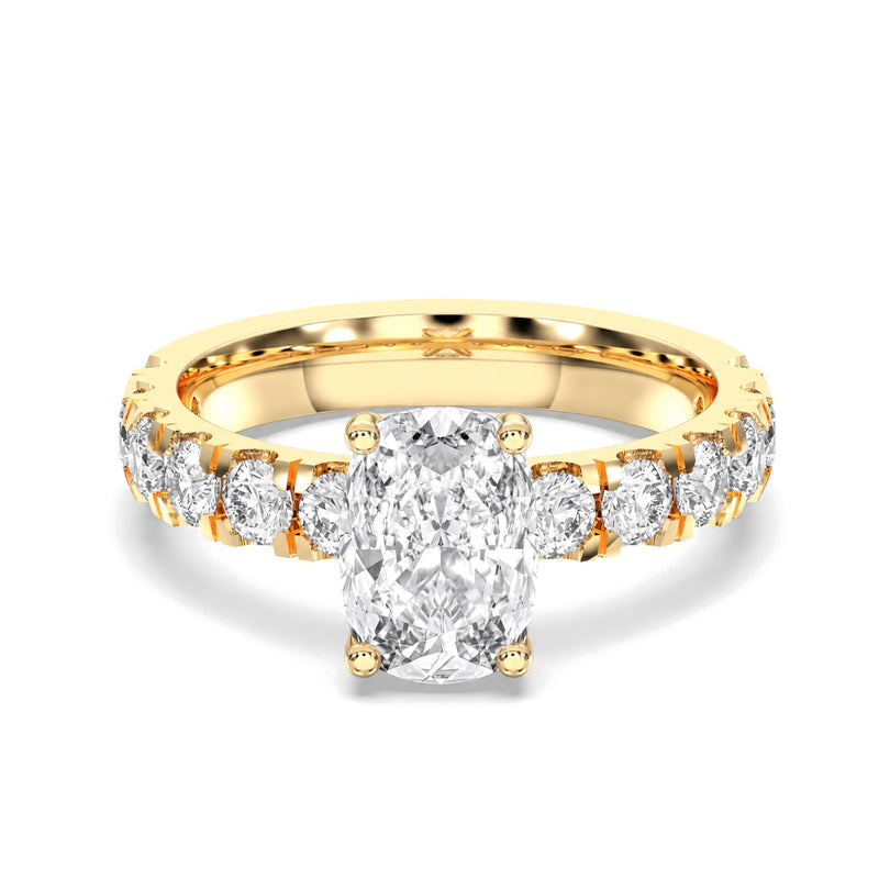 Camille cushion lab-grown diamond engagement ring, 2 ct center stone, yellow gold