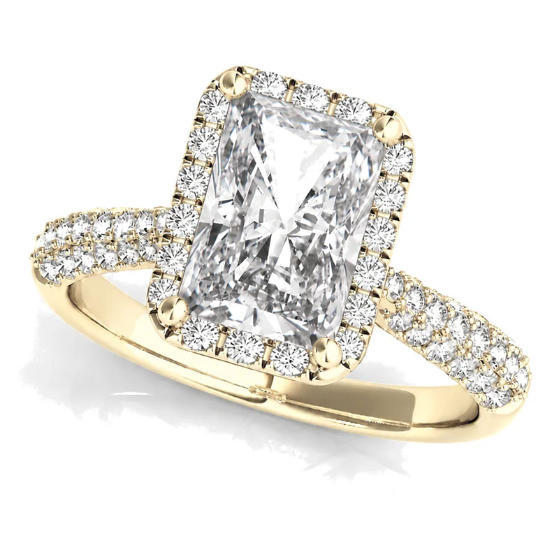 Cassia emerald lab-grown diamond engagement ring, 2 ct center, yellow gold