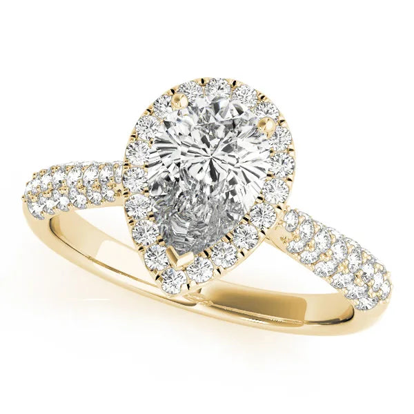 Cassia pear lab-grown diamond engagement ring in yellow gold, front view