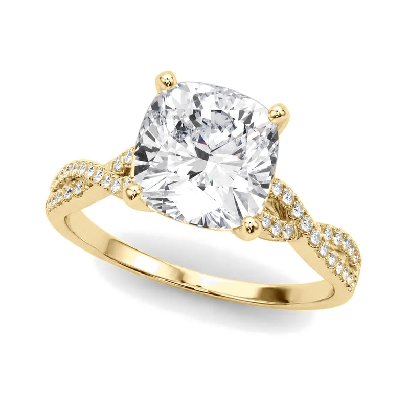Celia cushion lab-grown diamond engagement ring, 2 ct center, yellow gold