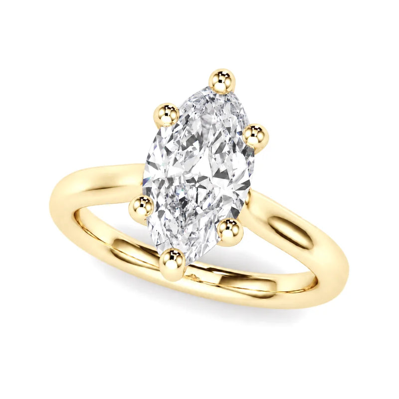 Clementine marquise lab-grown diamond engagement ring, 2 ct center, yellow gold