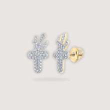  1/4CTW Round Diamond Crown Cross Men's Stud Earrings - 10K Yellow GoldDiscover these exquisite 10K yellow gold earrings featuring a crown-inspired cross design with 1/4 carat round diamonds. Perfect statement of faith and style.